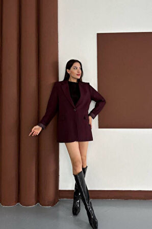 KRUVAZE YAKA İÇİ ÇİZGİ DESEN ASTARLI BLAZER CEKET MARKA MUADİL