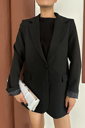 KRUVAZE YAKA İÇİ ÇİZGİ DESEN ASTARLI BLAZER CEKET MARKA MUADİL