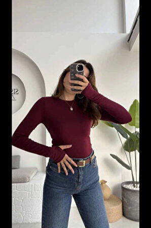 OYSHO BİSİKLET YAKA BASİC PARMAK GEÇİRMELİ UZUN KOLLU BODY