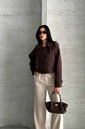 TRENÇKOT CROP PREMIUM KALİTE ASTARLI