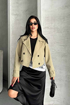 TRENÇKOT CROP PREMIUM KALİTE ASTARLI