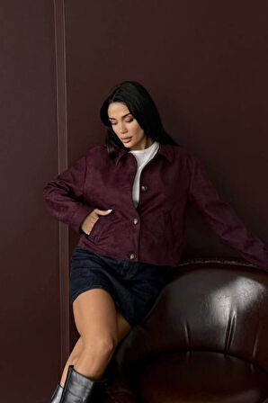 YAKALI MODEL SUNİ SÜET ASTARLI KISA CEP DETAYLI CEKET