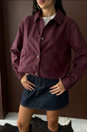 YAKALI MODEL SUNİ SÜET ASTARLI KISA CEP DETAYLI CEKET