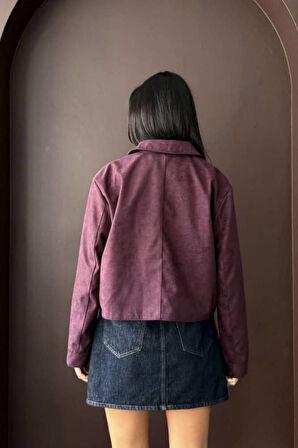 YAKALI MODEL SUNİ SÜET ASTARLI KISA CEP DETAYLI CEKET