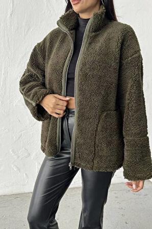 PELÜŞ OVERSİZE DİK YAKALI SPOR CEKET