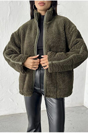 PELÜŞ OVERSİZE DİK YAKALI SPOR CEKET