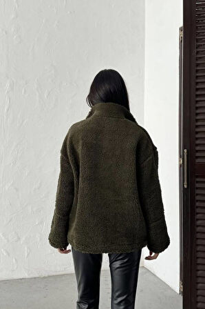 PELÜŞ OVERSİZE DİK YAKALI SPOR CEKET