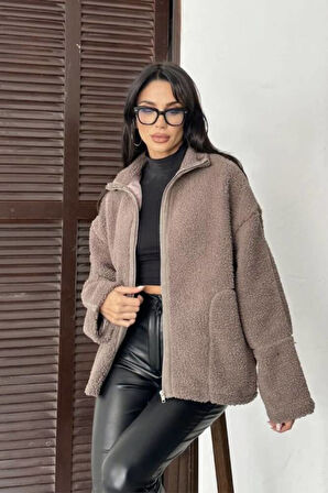 PELÜŞ OVERSİZE DİK YAKALI SPOR CEKET