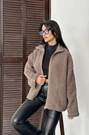 PELÜŞ OVERSİZE DİK YAKALI SPOR CEKET