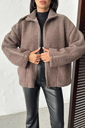 PELÜŞ OVERSİZE DİK YAKALI SPOR CEKET