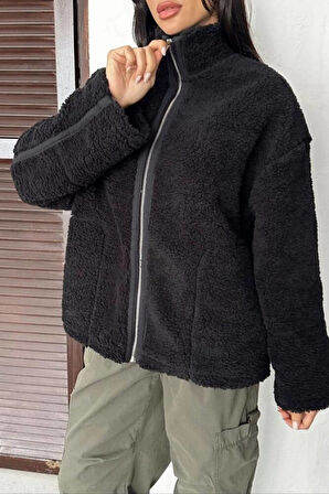 PELÜŞ OVERSİZE DİK YAKALI SPOR CEKET