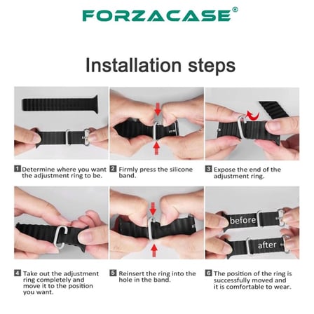 Forzacase Apple Watch 12 42mm için Oluklu Ocean Silikon Kordon Kayış - FC006