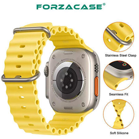 Forzacase Apple Watch 10 Series 46mm ile uyumlu Oluklu Ocean Silikon Kordon Kayış - FC007