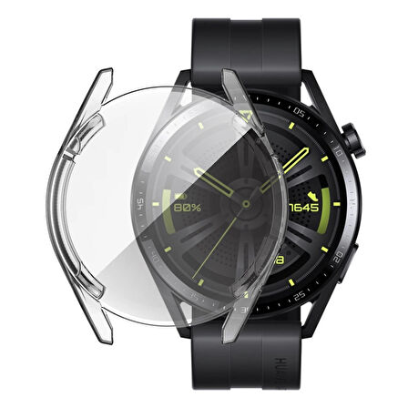 Forzacase Huawei Watch GT 3 46mm ile uyumlu Önü Kapalı Ekran Korumalı Silikon Kılıf - FC010
