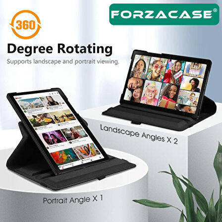 Forzacase Samsung Tab A9 8.7’’ uyumlu 360 Derece Döner Standlı Kılıf + Temperli Kırılmaz Cam FC012