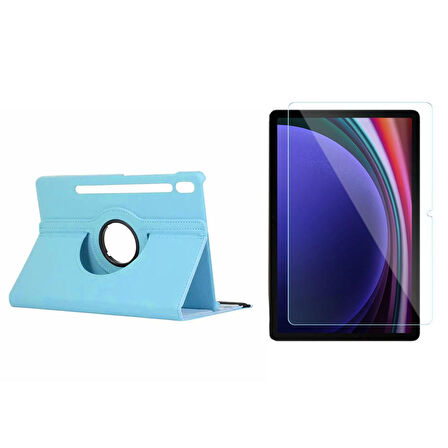 Forzacase Samsung Tab S9 FE ile uyumlu 360 Derece Döner Standlı Kılıf + Temperli Kırılmaz Cam FC012