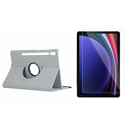 Forzacase Samsung Tab S9 FE Plus uyumlu 360 Derece Döner Standlı Kılıf + Temperli Kırılmaz Cam FC012