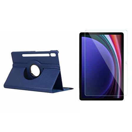 Forzacase Samsung Tab S9 Plus uyumlu 360 Derece Döner Standlı Kılıf + Temperli Kırılmaz Cam FC012