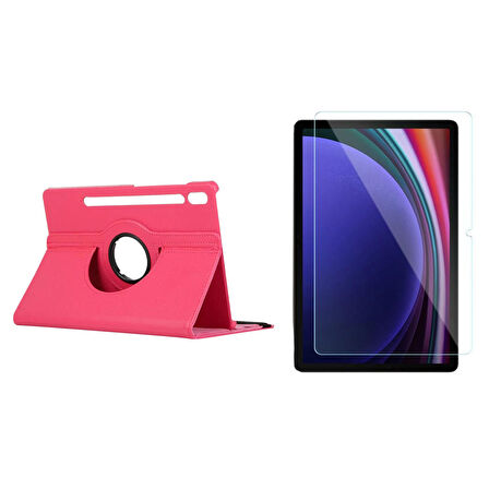 Forzacase Samsung Tab S9 Plus uyumlu 360 Derece Döner Standlı Kılıf + Temperli Kırılmaz Cam FC012