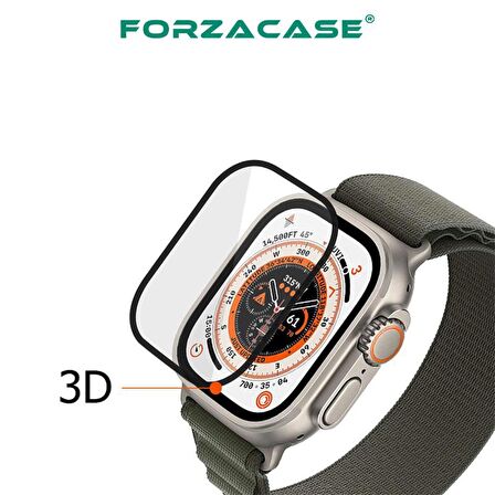 Forzacase Apple Watch Ultra 49mm için Çerçeveli Tam Kaplayan 3D Pet Ekran Koruyucu Film - FC016