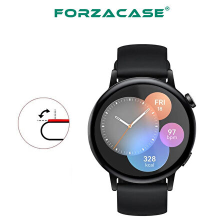 Forzacase Huawei Watch GT 3 42mm için Çerçeveli Tam Kaplayan 3D Pet Ekran Koruyucu Film - FC016