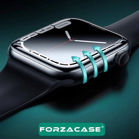Forzacase Apple Watch 12 42mm ile uyumlu Çerçeveli Tam Kaplayan 3D Pet Ekran Koruyucu Film - FC016
