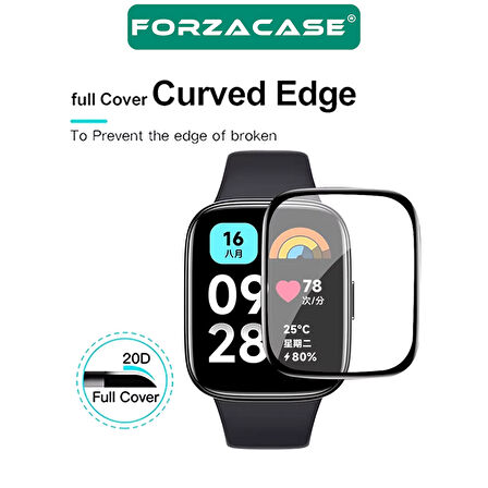 Forzacase Xiaomi Redmi Watch 5 Lite için Çerçeveli Tam Kaplayan 3D Pet Ekran Koruyucu Film - FC016