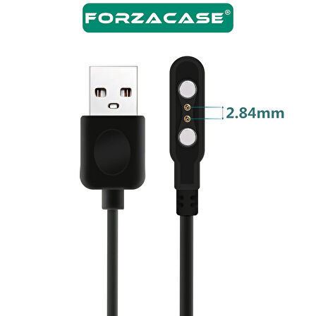 Forzacase 2 Pin 2.84 mm Konnektör Akıllı Saatler için Manyetik Şarj Kablosu - FC017