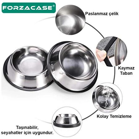 Forzacase 22 cm 500 ml Kedi Köpek Metal Mama ve Su Kabı - FC032