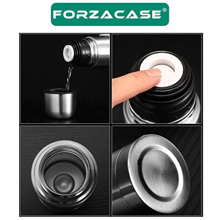Forzacase Paslanmaz Çelik 500 ml 12 Saat Sıcak Soğuk Tutan Çay Kahve Su Termosu Deri Kılıflı - FC044