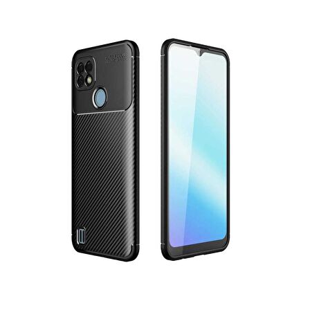 Forzacase Realme C21 uyumlu Onix Serisi Carbon Fieber Silikon Kılıf
