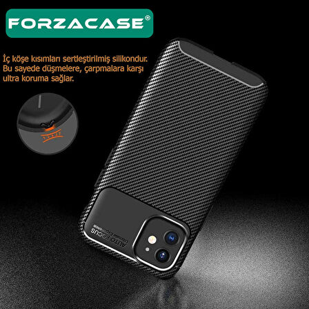 Forzacase Realme C21 uyumlu Onix Serisi Carbon Fieber Silikon Kılıf
