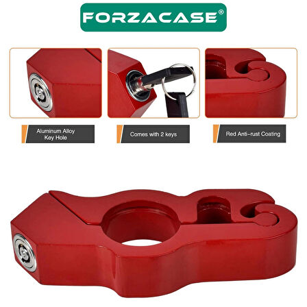 Forzacase Universal Metal Motosiklet Kilidi 2 Anahtarlı Gidon ve Fren Kilit Kırmızı - FC1002