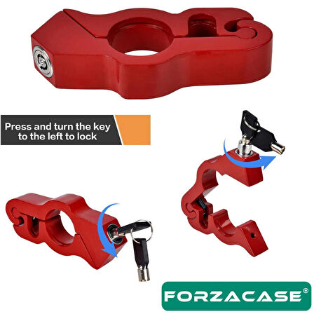 Forzacase Universal Metal Motosiklet Kilidi 2 Anahtarlı Gidon ve Fren Kilit Kırmızı - FC1002