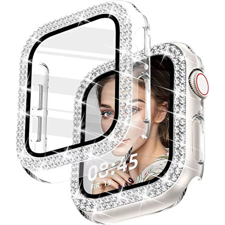 Forzacase Apple Watch Ultra 1 / 2 49mm ile uyumlu Elmas Taşlı Ekran Koruyuculu Kılıf Şeffaf - FC1010
