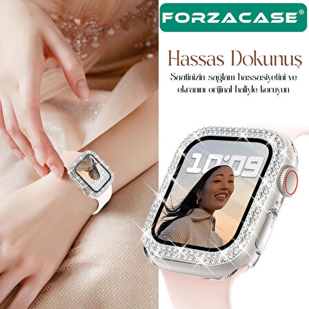 Forzacase Apple Watch Ultra 1 / 2 49mm ile uyumlu Elmas Taşlı Ekran Koruyuculu Kılıf Şeffaf - FC1010