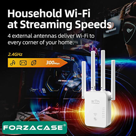 Forzacase 2.4GHz 300 Mbps 4 Antenli Kablosuz Wifi Güçlendirici Access Point Repeater - FC1021