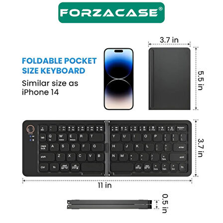 Forzacase Tablet Telefon için Şarjlı Katlanabilir Taşınabilir Kablosuz Bluetooth Mini Klavye FC1030