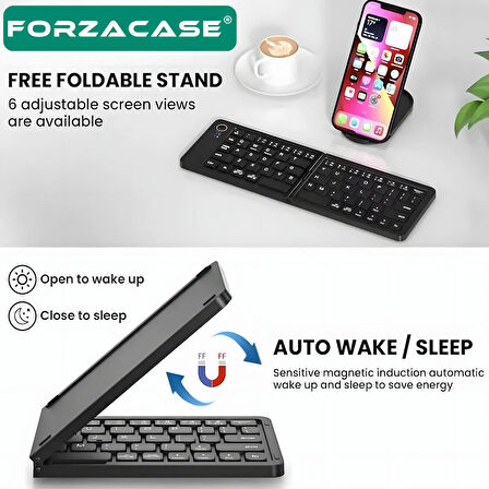 Forzacase Tablet Telefon için Şarjlı Katlanabilir Taşınabilir Kablosuz Bluetooth Mini Klavye FC1030