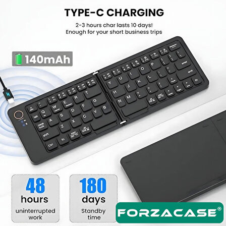 Forzacase Tablet Telefon için Şarjlı Katlanabilir Taşınabilir Kablosuz Bluetooth Mini Klavye FC1030