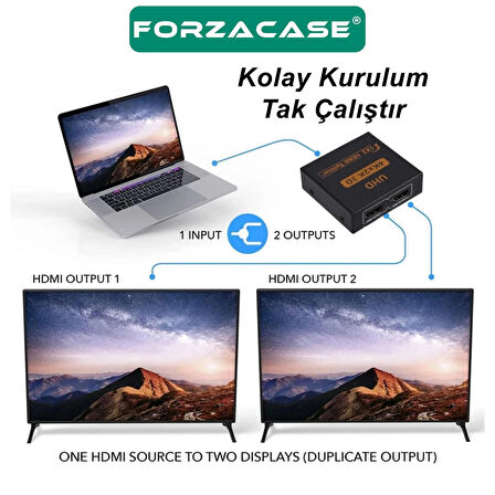 Forzacase 2 Port UHD 4K HDMI 1x2 Switch Ekran Monitör Splitter Çoğaltıcı Çoklayıcı - FC1035