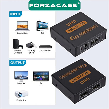 Forzacase 2 Port UHD 4K HDMI 1x2 Switch Ekran Monitör Splitter Çoğaltıcı Çoklayıcı - FC1035