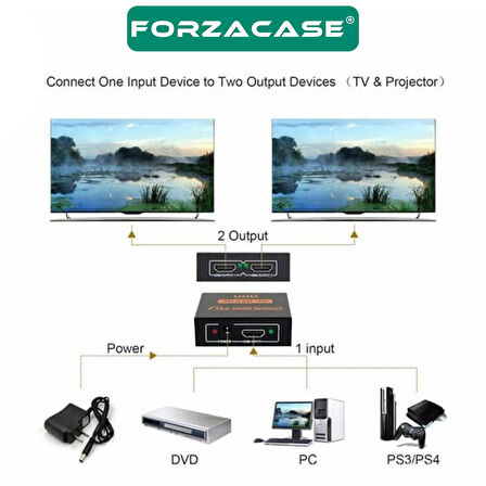 Forzacase 2 Port UHD 4K HDMI 1x2 Switch Ekran Monitör Splitter Çoğaltıcı Çoklayıcı - FC1035