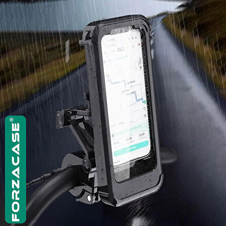 Forzacase Bisiklet Motosiklet Scooter için Gidon Uyumlu Önü Kapalı Su Geçirmez Telefon Tutucu FC1038