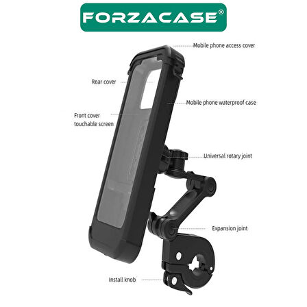 Forzacase Bisiklet Motosiklet Scooter için Gidon Uyumlu Önü Kapalı Su Geçirmez Telefon Tutucu FC1038