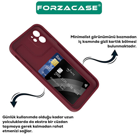 Forzacase iPhone 15 ile uyumlu Kamera Korumalı Kartlık Hazneli Silikon Kılıf - FC1040