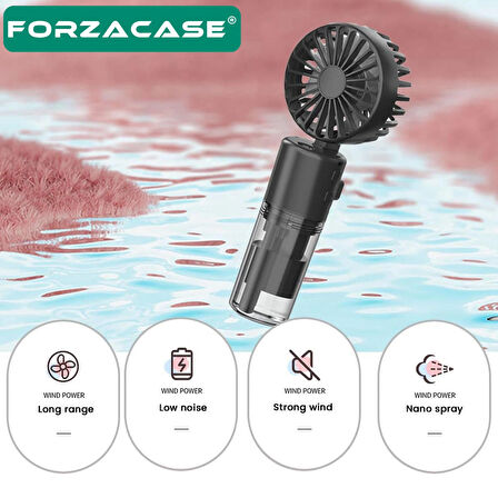 Forzacase Taşınabilir 3 Kademe 1200 mAh Şarjlı Su Hazneli Püskürtmeli El Masa Vantilatörü Fan FC1042
