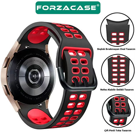 Forzacase Samsung Galaxy Watch 7 40mm ile uyumlu Çift Renk Delikli Silikon Kordon Kayış - FC1049