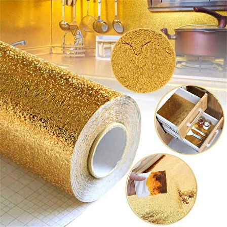 Forzacase 1 metre Isıya Dayanıklı Yapışkanlı Kolay Silinebilir Mutfak Tezgah Üstü Folyo Gold FC1050