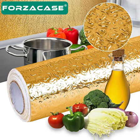Forzacase 1 metre Isıya Dayanıklı Yapışkanlı Kolay Silinebilir Mutfak Tezgah Üstü Folyo Gold FC1050